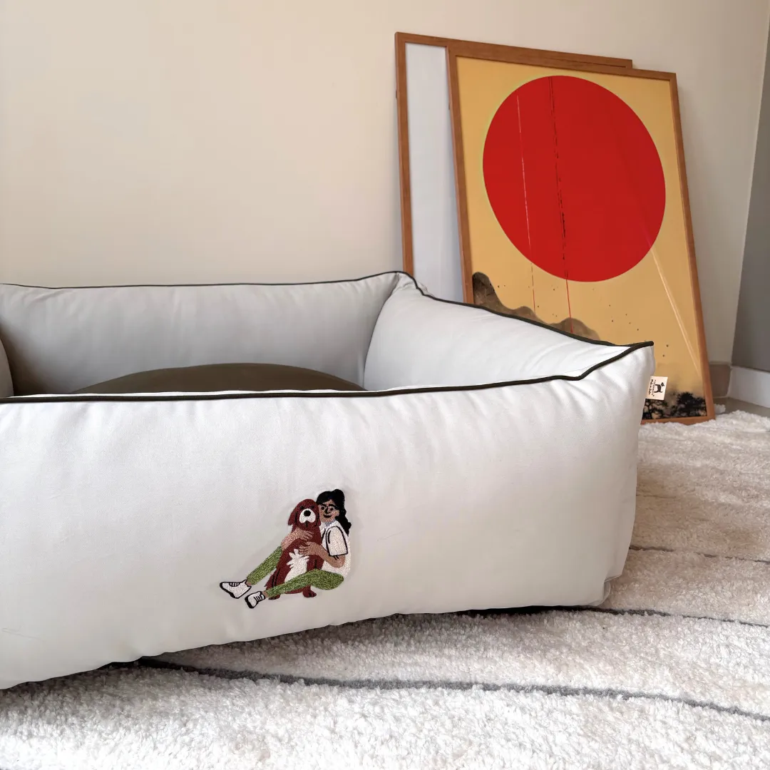 PoochMate Light Grey & Olive Mama & Baby-Dog Bed