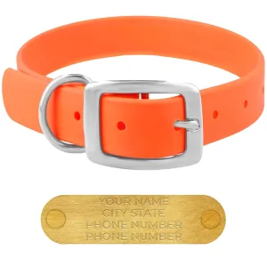 Regal Dog Products Large Orange Waterproof Dog Collars with Custom Engraved Name Plate | Vinyl Coated, Anti, Easy to Clean Personalized Biothane Dog Collar - Other Sizes for Small & Medium Dogs