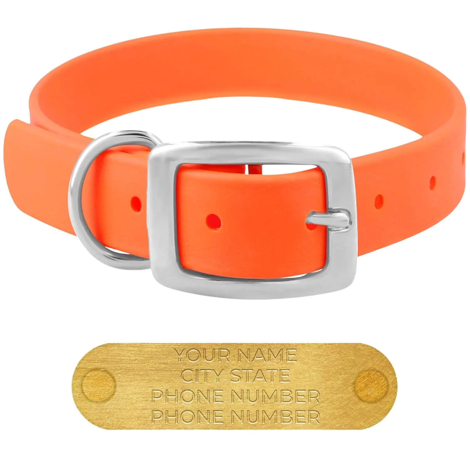 Regal Dog Products Large Orange Waterproof Dog Collars with Custom Engraved Name Plate | Vinyl Coated, Anti, Easy to Clean Personalized Biothane Dog Collar - Other Sizes for Small & Medium Dogs
