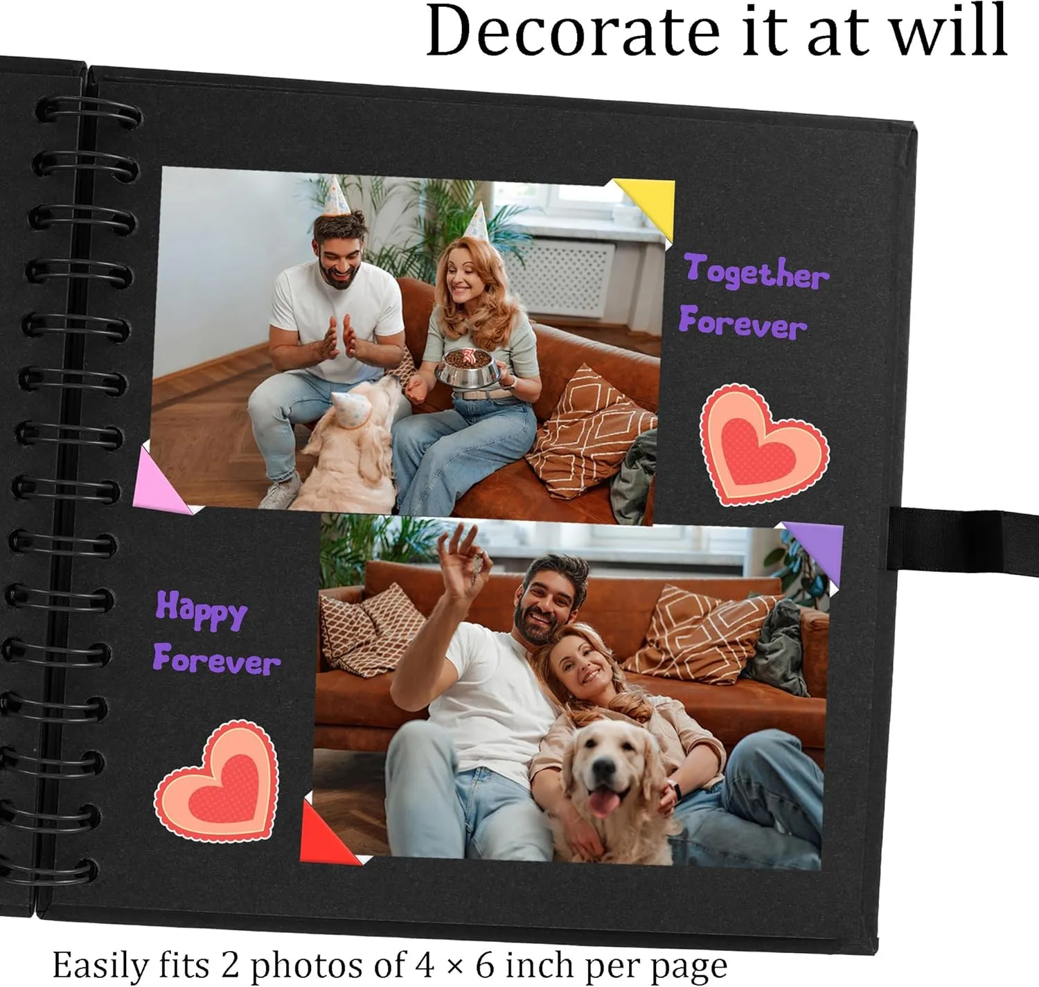 Scrapbook Album with 60 Pages Thick Kraft Paper, 1010in Black DIY Photo Book, Large Memory Book with Photo Corners for Baby Family Lovers Pets