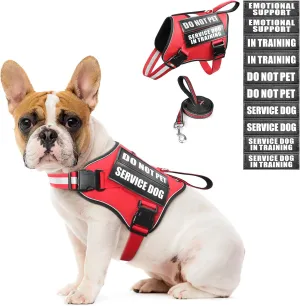 Service Dog Vest Harness and Leash Set 10 Patches,No Pull&Adjustable Reflective Dog Harness with Soft Padded Handle for Training/Everyday,Fit Small/Medium/Large/Extra-Large Dogs (Red S)