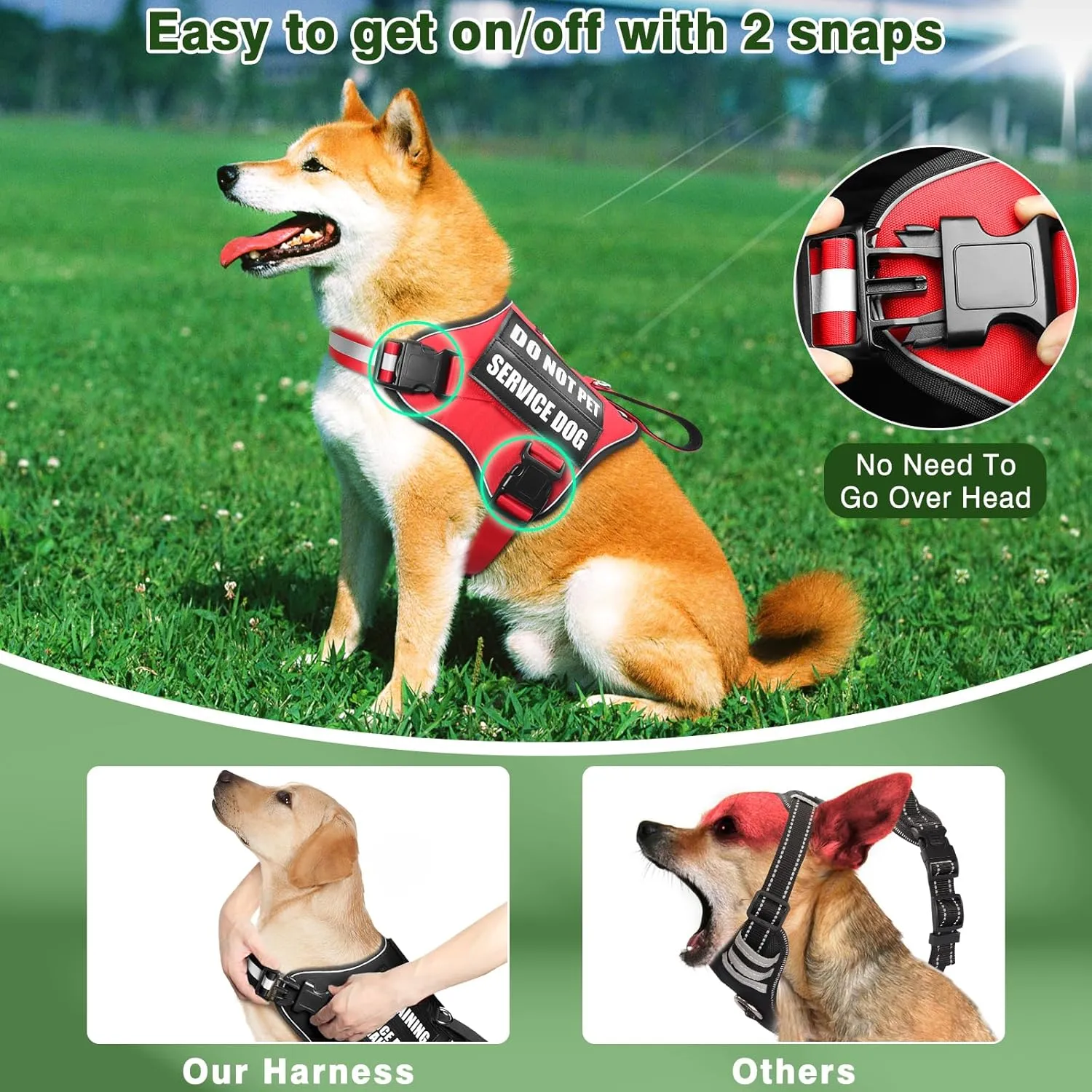 Service Dog Vest Harness and Leash Set 10 Patches,No Pull&Adjustable Reflective Dog Harness with Soft Padded Handle for Training/Everyday,Fit Small/Medium/Large/Extra-Large Dogs (Red S)