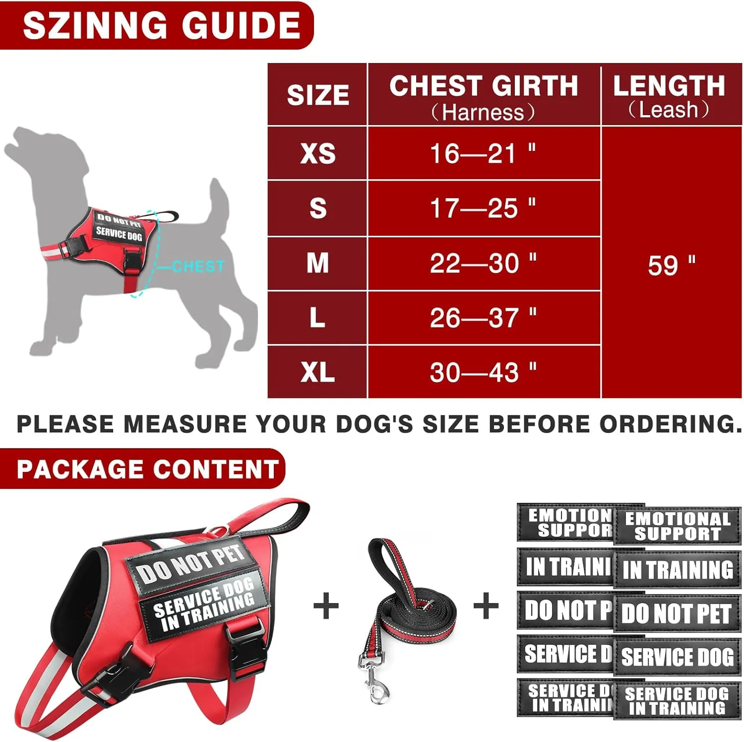 Service Dog Vest Harness and Leash Set 10 Patches,No Pull&Adjustable Reflective Dog Harness with Soft Padded Handle for Training/Everyday,Fit Small/Medium/Large/Extra-Large Dogs (Red S)