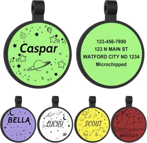 Silicone Dog Tags - GISUERY Silent Dog Tag - No More Jingling and Waterproof - Personalized Indoor Dog Tag with Double-Sided Engraving - Soundless Puppy Kitten Pet ID Tag (Round - Starry Sky)
