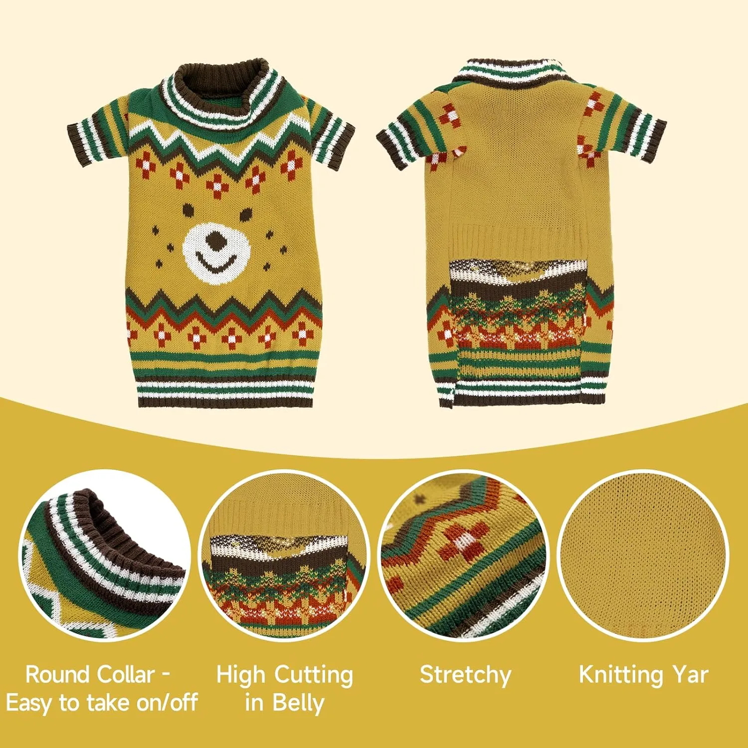 Small Dog Sweater for Male Female - Warm Halloween Autumn Knit Sweaters With Long Legs for Yorkie Chihuahua