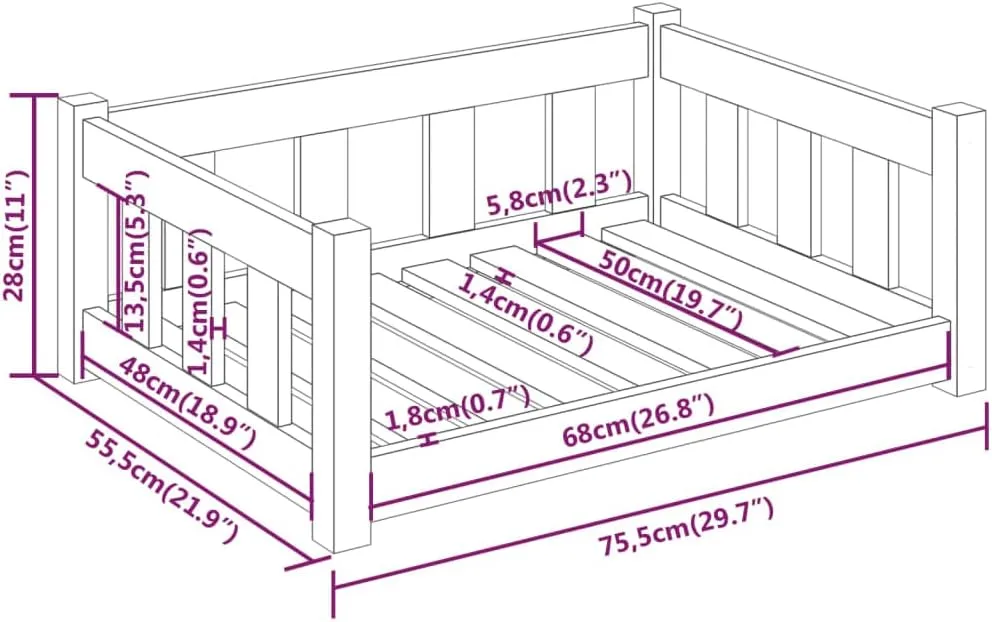 Solid Pine Wood Dog Bed, Solid Wood Pet Bed, Kennel Furniture Cat & Dog Bed Frame with Supporting Sidewalls Types of Dogs, Honey Brown 29.7"x21.9"x11" Solid Wood Pine,-531