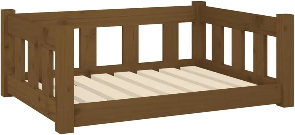 Solid Pine Wood Dog Bed, Solid Wood Pet Bed, Kennel Furniture Cat & Dog Bed Frame with Supporting Sidewalls Types of Dogs, Honey Brown 29.7"x21.9"x11" Solid Wood Pine,-531