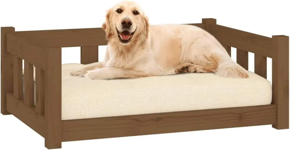 Solid Pine Wood Dog Bed, Solid Wood Pet Bed, Kennel Furniture Cat & Dog Bed Frame with Supporting Sidewalls Types of Dogs, Honey Brown 29.7"x21.9"x11" Solid Wood Pine,-531