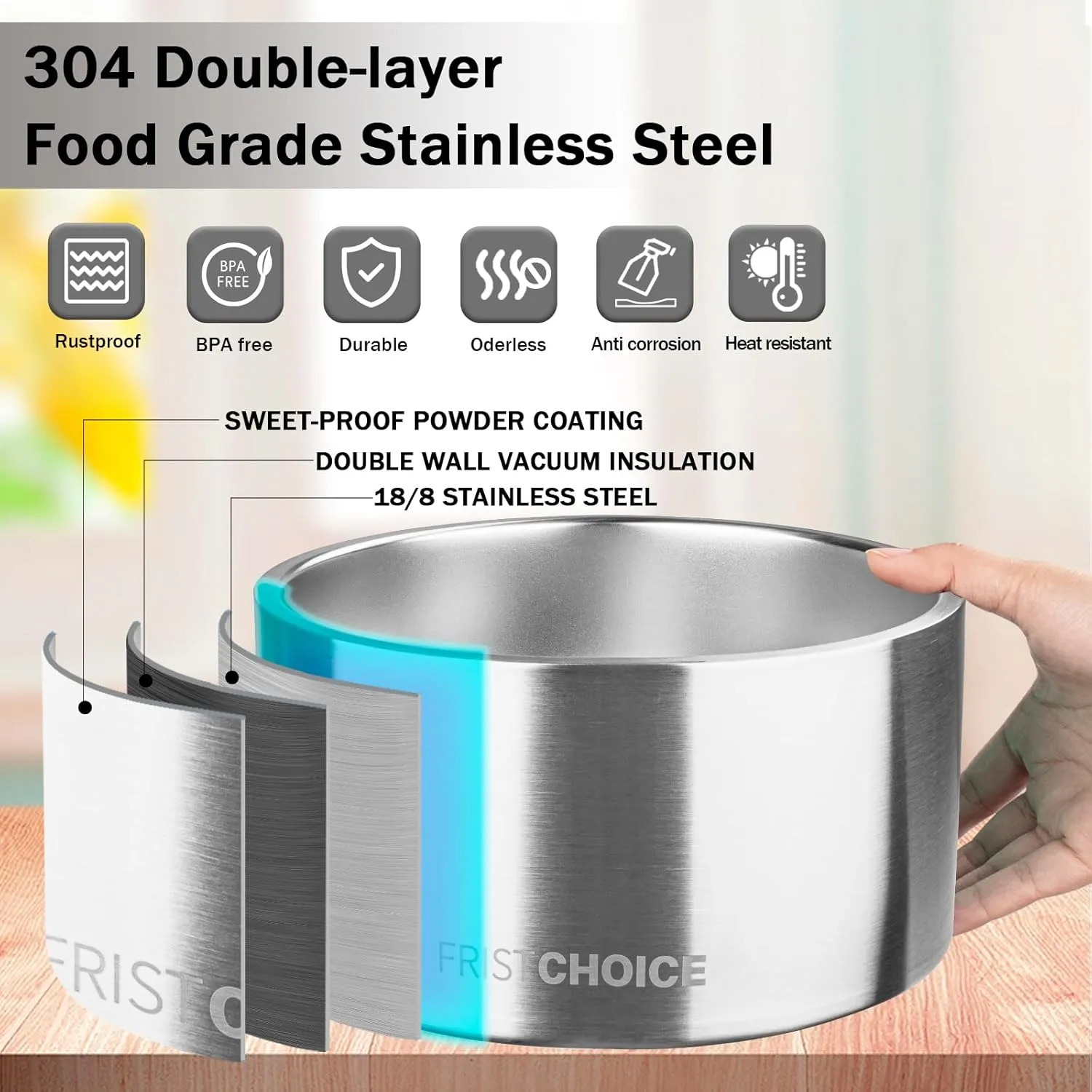 Stainless Steel Dog Bowls with Non-Slip Rubber Bottom,Insulated Dog Water Bowl for Large Dogs,Heavy Duty Metal Cold Pet Food Bowl,Rustproof,Dishwasher Safe (200oz,Silver)