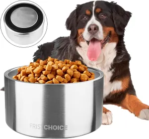 Stainless Steel Dog Bowls with Non-Slip Rubber Bottom,Insulated Dog Water Bowl for Large Dogs,Heavy Duty Metal Cold Pet Food Bowl,Rustproof,Dishwasher Safe (200oz,Silver)