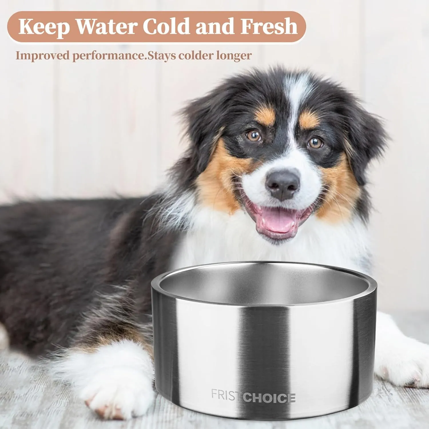 Stainless Steel Dog Bowls with Non-Slip Rubber Bottom,Insulated Dog Water Bowl for Large Dogs,Heavy Duty Metal Cold Pet Food Bowl,Rustproof,Dishwasher Safe (200oz,Silver)