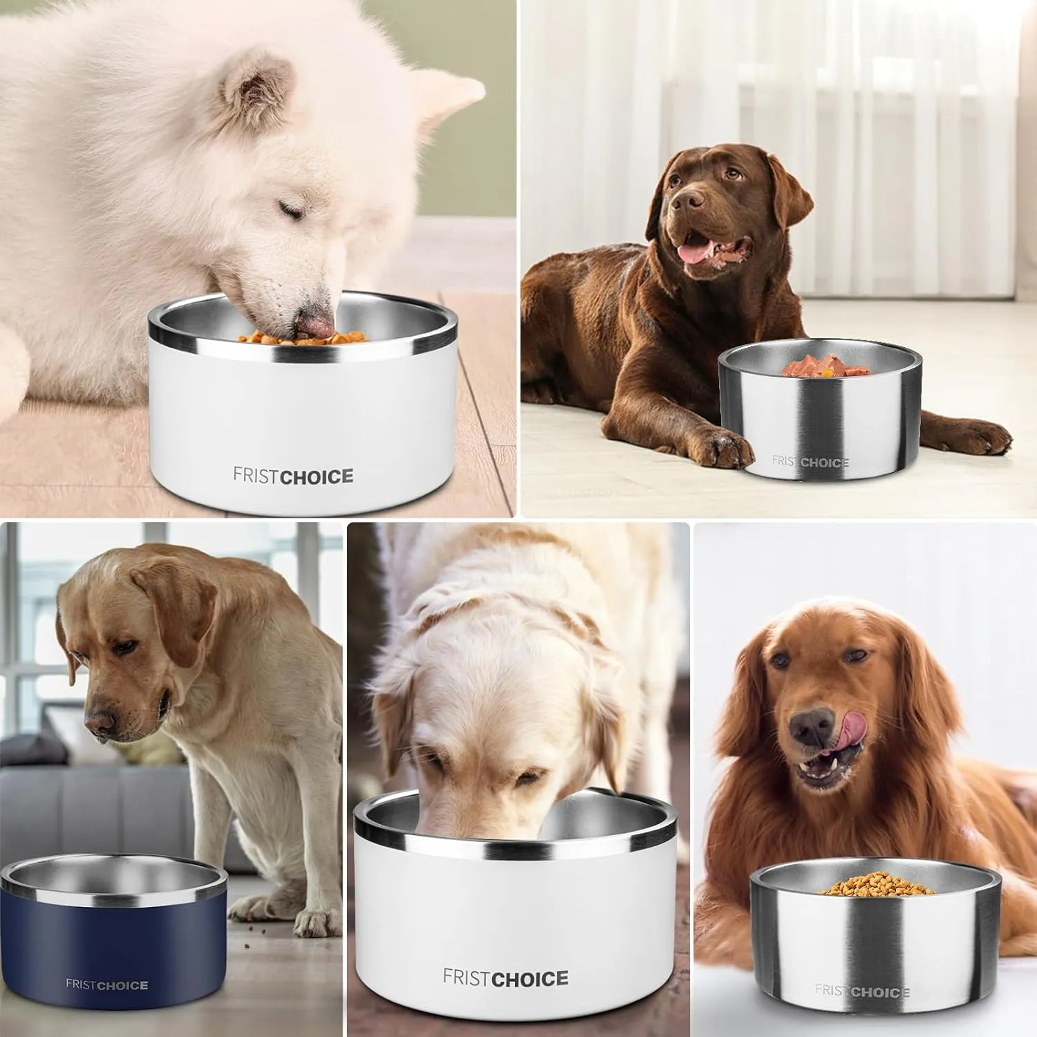Stainless Steel Dog Bowls with Non-Slip Rubber Bottom,Insulated Dog Water Bowl for Large Dogs,Heavy Duty Metal Cold Pet Food Bowl,Rustproof,Dishwasher Safe (200oz,Silver)