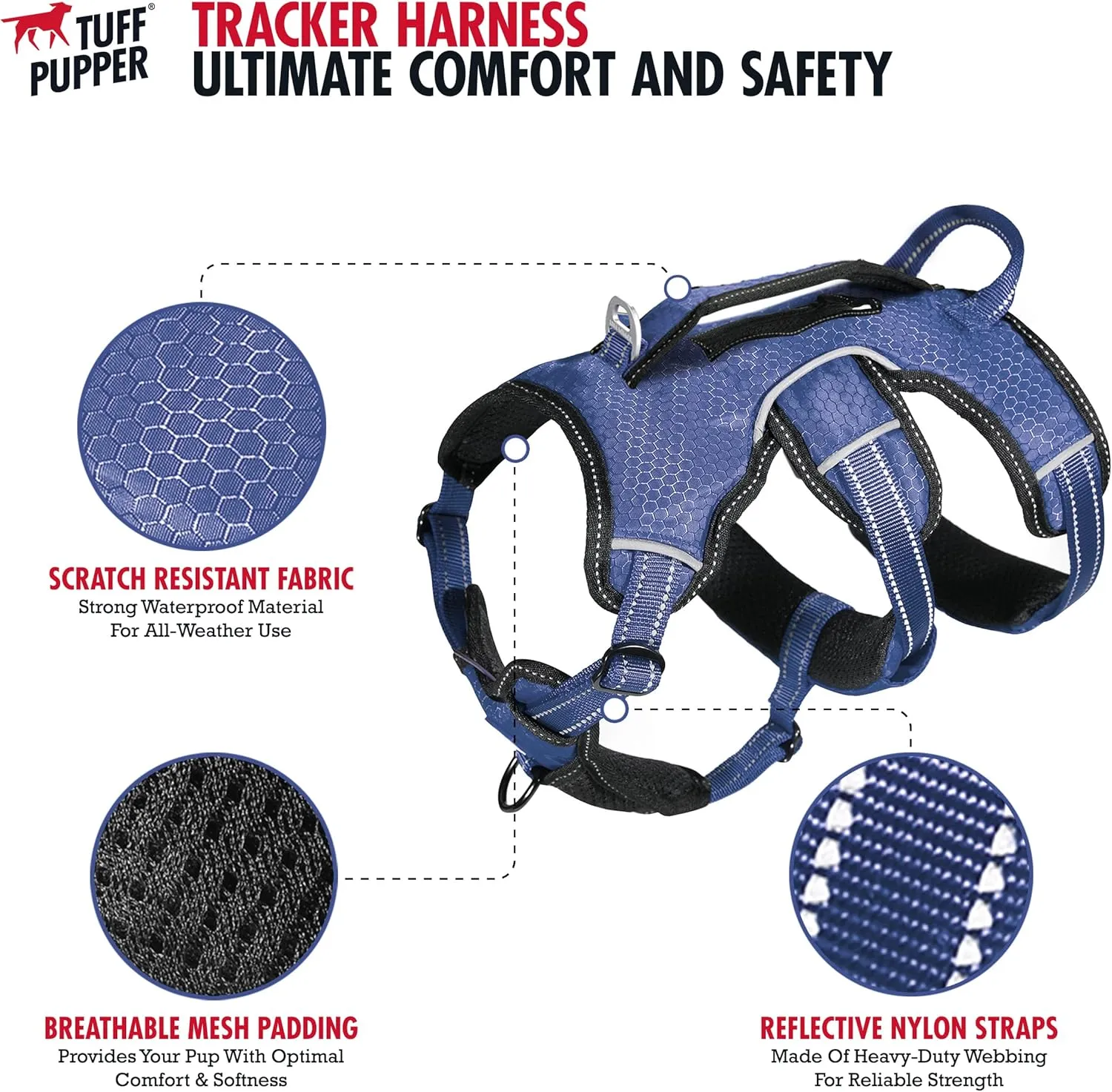 Tuff Pupper Escape Proof No Escape Dog Harness | 5 Point Adjustable Fit Harness for Dogs | Padded Dog Harnesses | Handle Dog Lift Harnesses