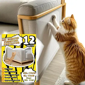 Ultra Clear Anti Cat Scratch Furniture Protector for Leather (17x12 Inch) - 14 Pack, Designed for Leather Couch Protector for Cat Claws, Single Side, Reusable, No Residue, No Pins, No Damage
