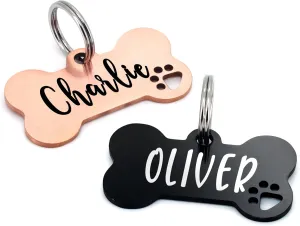 Ultra Joys Dog Tags Personalized for Pets - Hollow Paw Custom Pet ID Tag - Engraved Dog Tag for Small, Large Dogs - Small Bone in Black