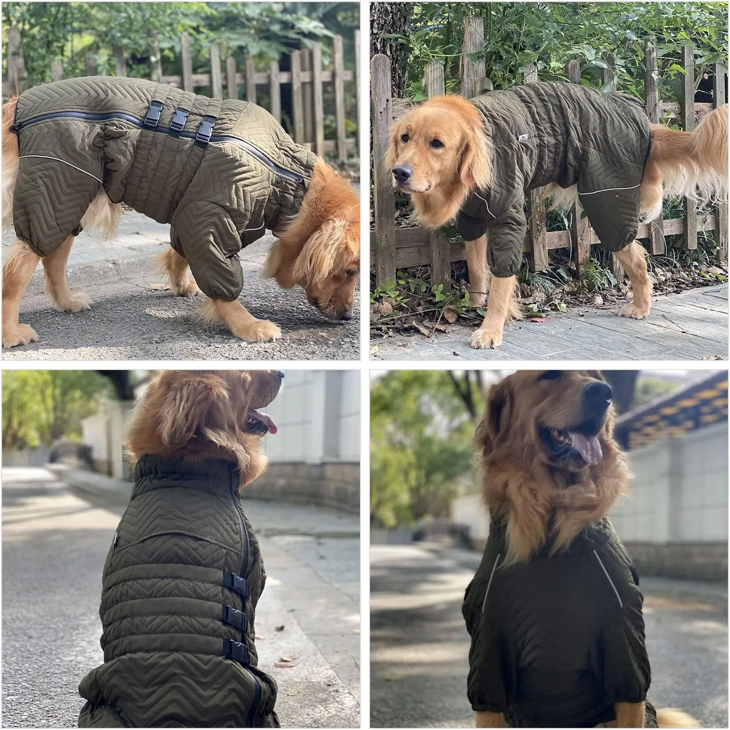 Warm Double Layers Dog Vest - 4 Legs Covered Windproof Waterproof Reflective Coat for Small Medium Large Dogs - Outdoor Skating Costume - Olive M