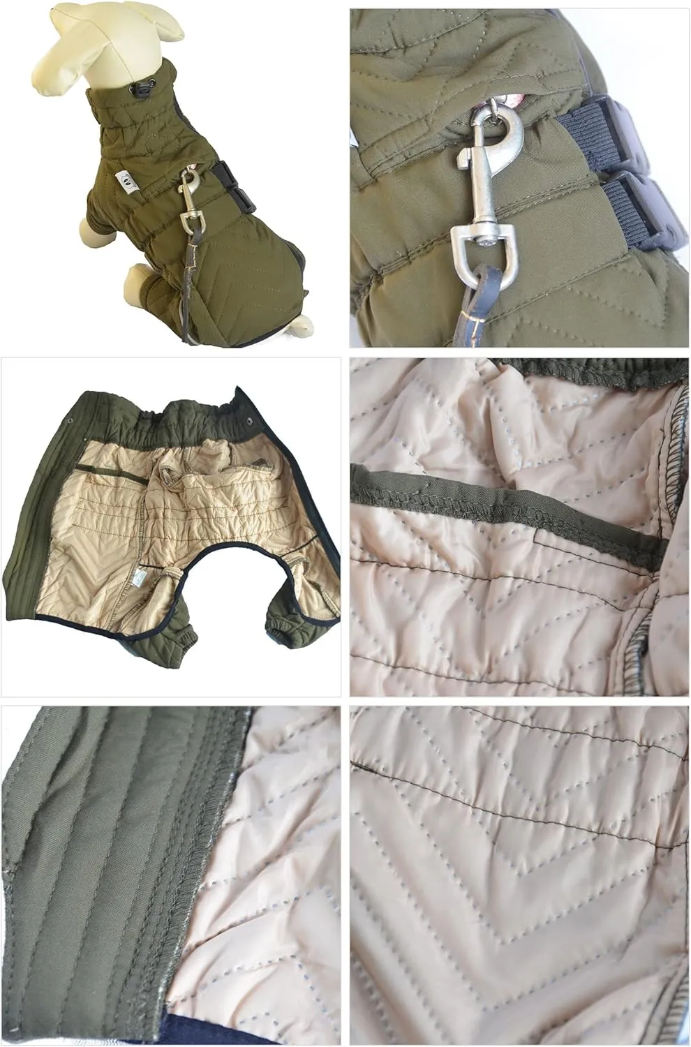 Warm Double Layers Dog Vest - 4 Legs Covered Windproof Waterproof Reflective Coat for Small Medium Large Dogs - Outdoor Skating Costume - Olive M