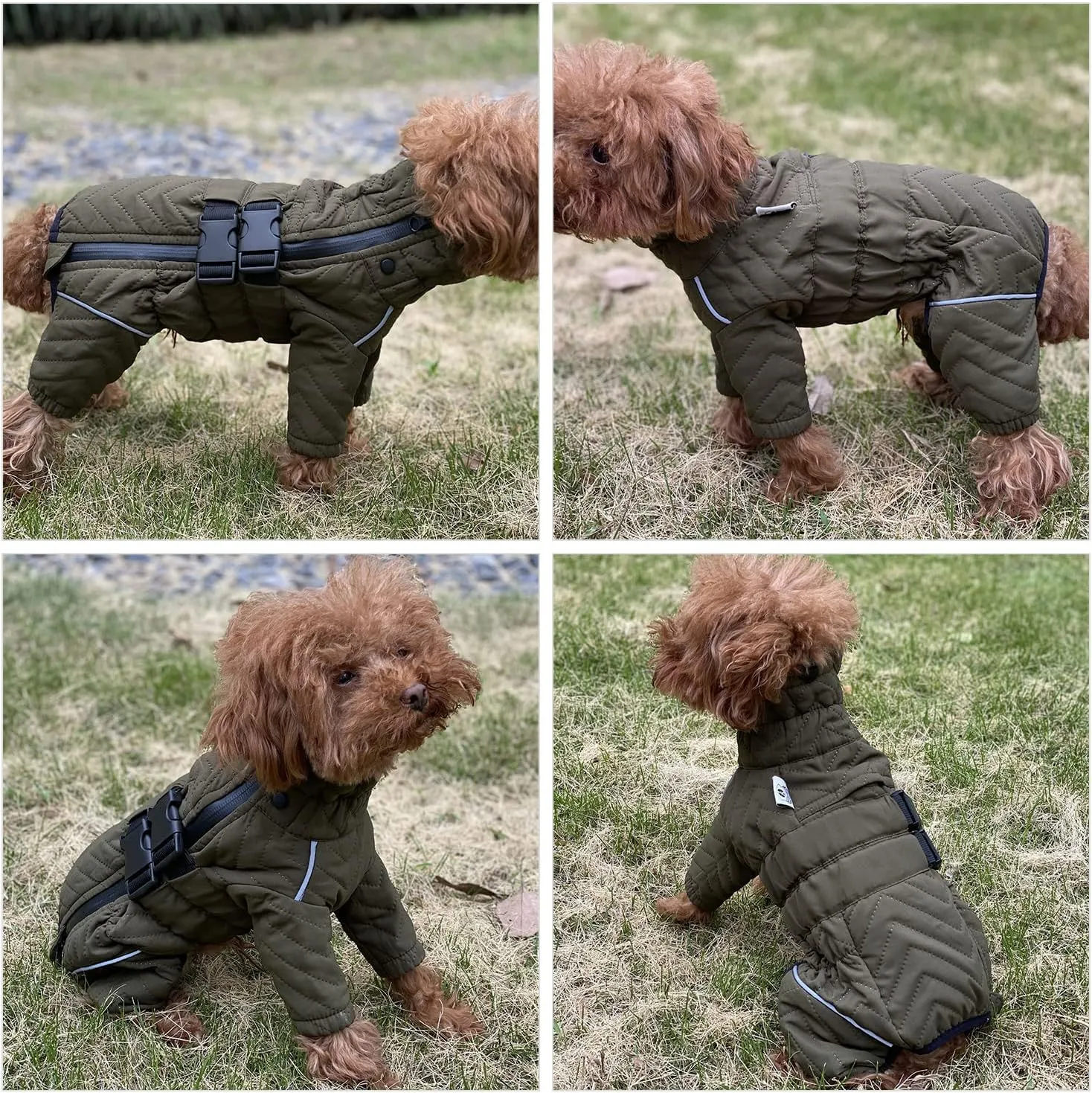 Warm Double Layers Dog Vest - 4 Legs Covered Windproof Waterproof Reflective Coat for Small Medium Large Dogs - Outdoor Skating Costume - Olive M