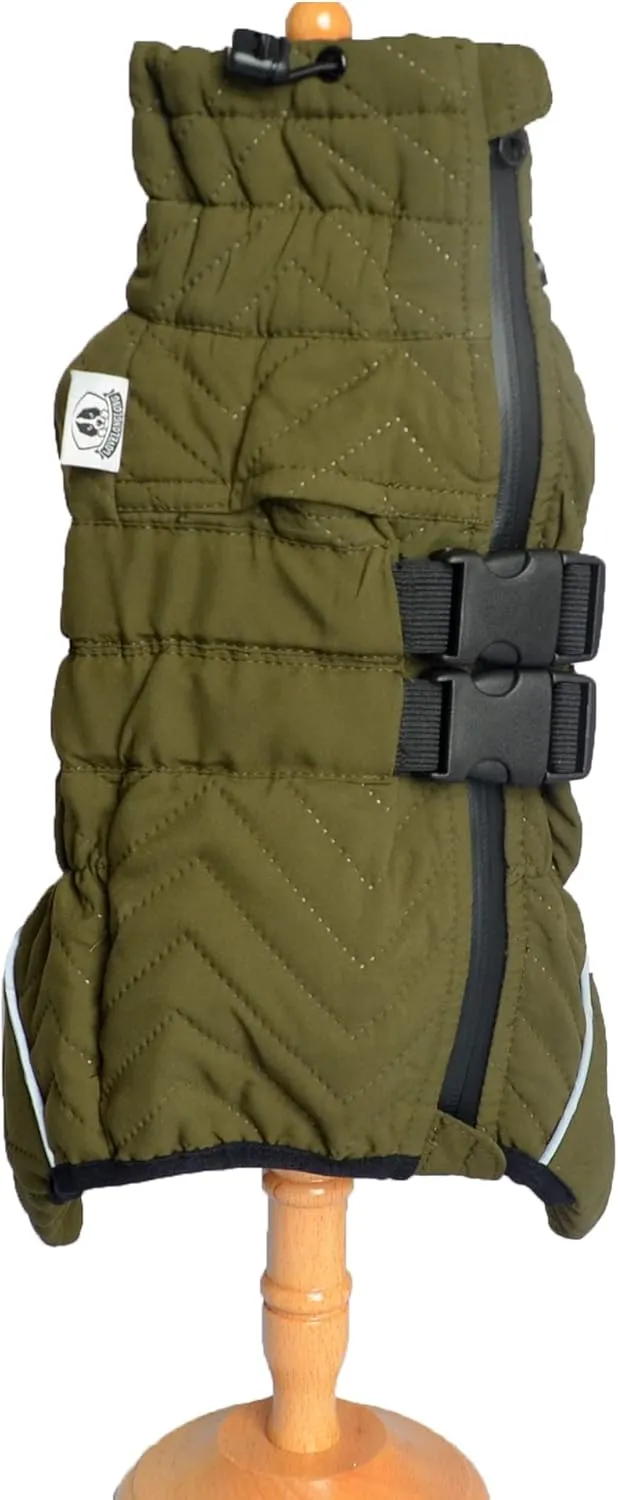 Warm Double Layers Dog Vest - 4 Legs Covered Windproof Waterproof Reflective Coat for Small Medium Large Dogs - Outdoor Skating Costume - Olive M