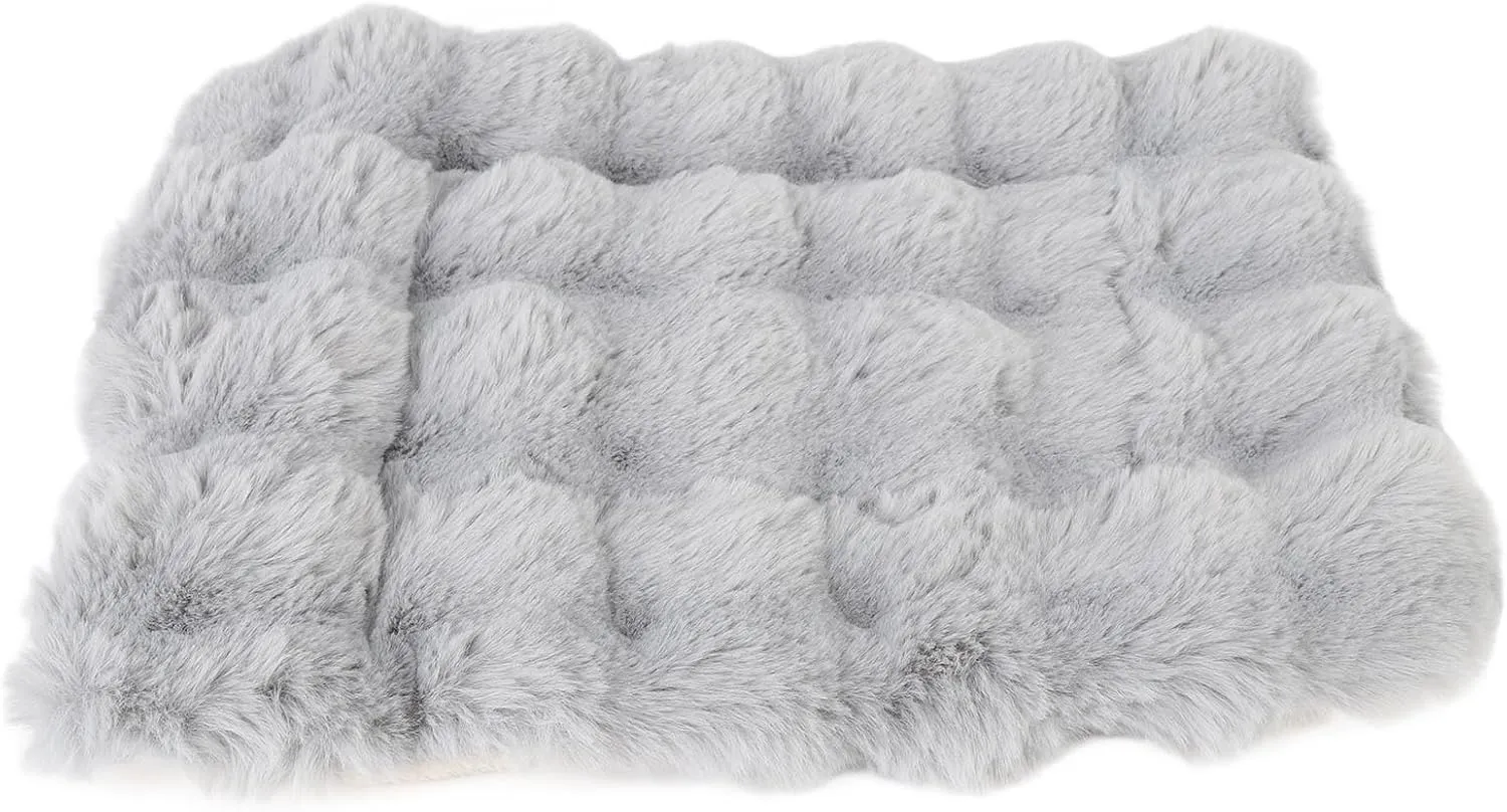 Washable Soft Fluffy Dog Crate Bed, Dog Bed Mat, Comfort Fluffy Kennel Pad with Anti Slip Bottom, Plush Pet Sleeping Mat, Furniture Protector for Large Medium Small Dogs Cats (S)