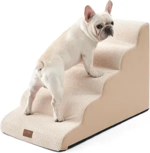 Wide Dog Stairs for Large Dogs 19.7" Width, Dog Step for Small Dogs, Puppy or Cat, Medium Pet Ramp for High Bed or Car, High Density Foam Ladder, 19.7x33x22.4 in, Stable, 5 Step, Beige