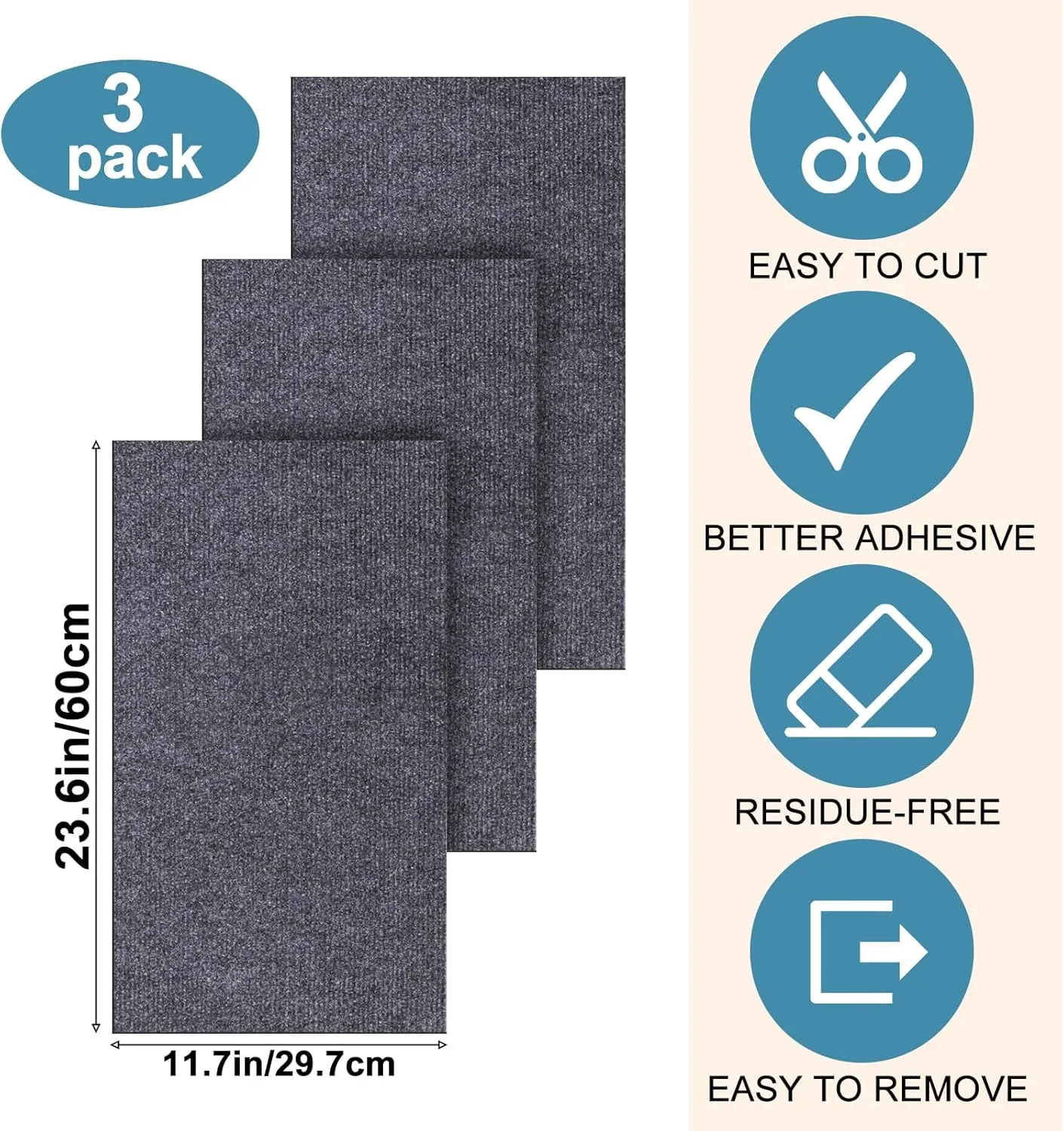 XANGNIER DIY Climbing Cat Scratcher Mat,3 Pack Trimmable Self Adhesive Cat Scratching Pads,23.6"X11.7"Cat Scratching Protector Board for Couch Furniture Wall Corner Cat Tree Post Carpet Shelf Shelves