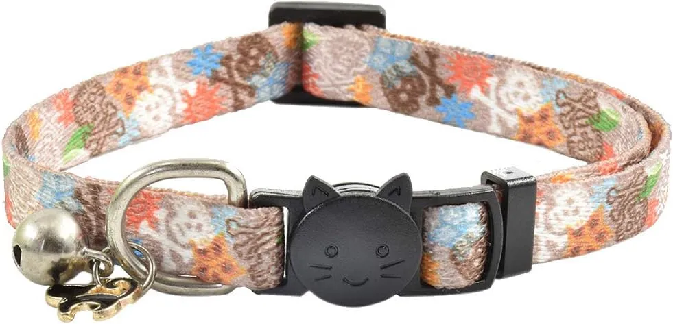 XPangle Breakaway Cat Collar with Bell, Cute Kitten Collar Safety Adjustable for Kitty Puppy Neck 7.8-11.8in (Brown)